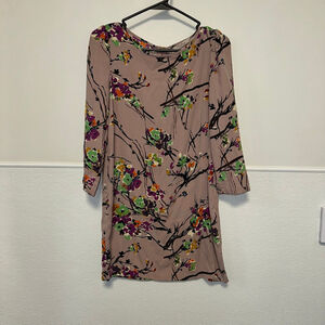Women's Darling Floral Print Dress Size Small Zipper Back Mauve Tunic